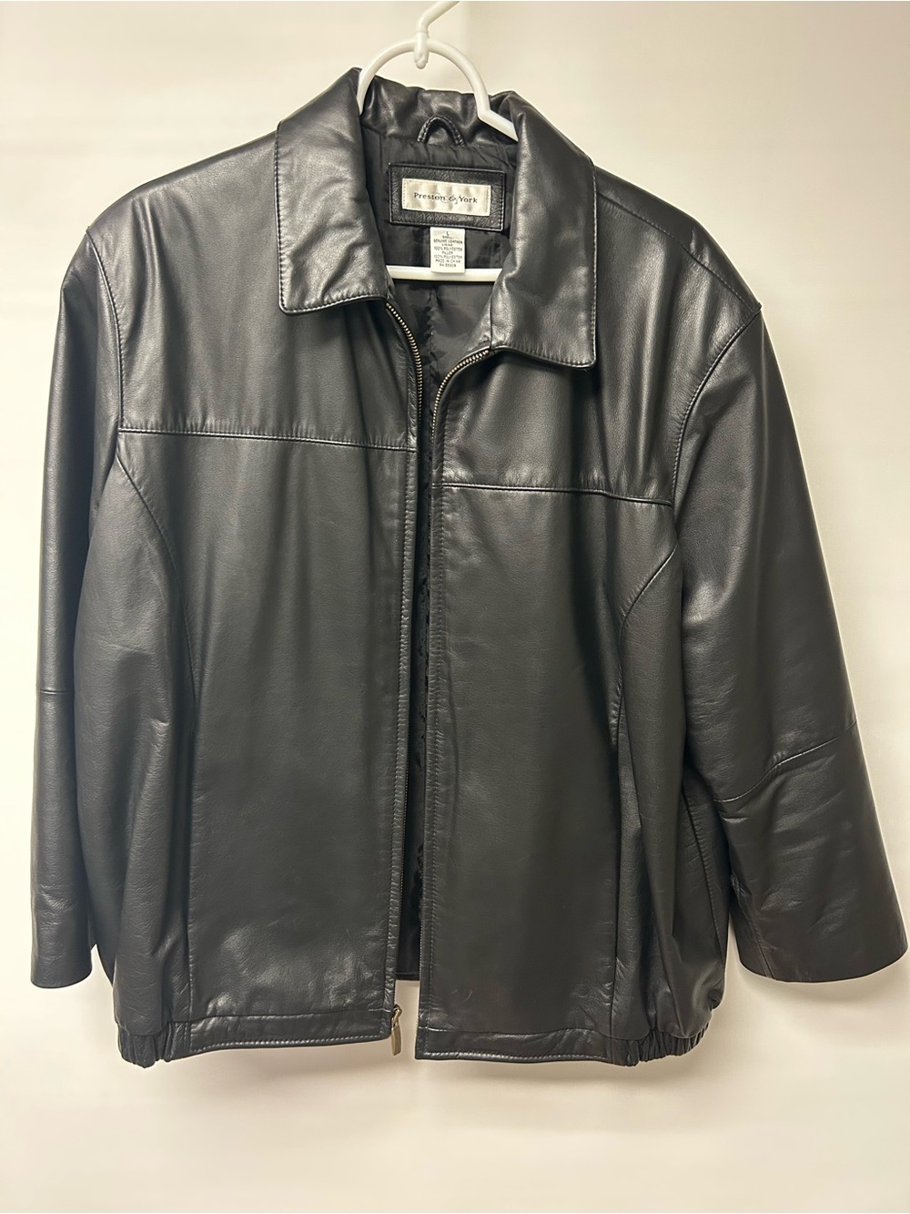Preston & York Black Genuine Leather Bomber Jacket Men’s Large